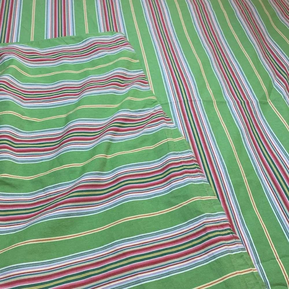 Pottery Barn Newport Green Striped Duvet Queen Two Standard Pillow Shams Set